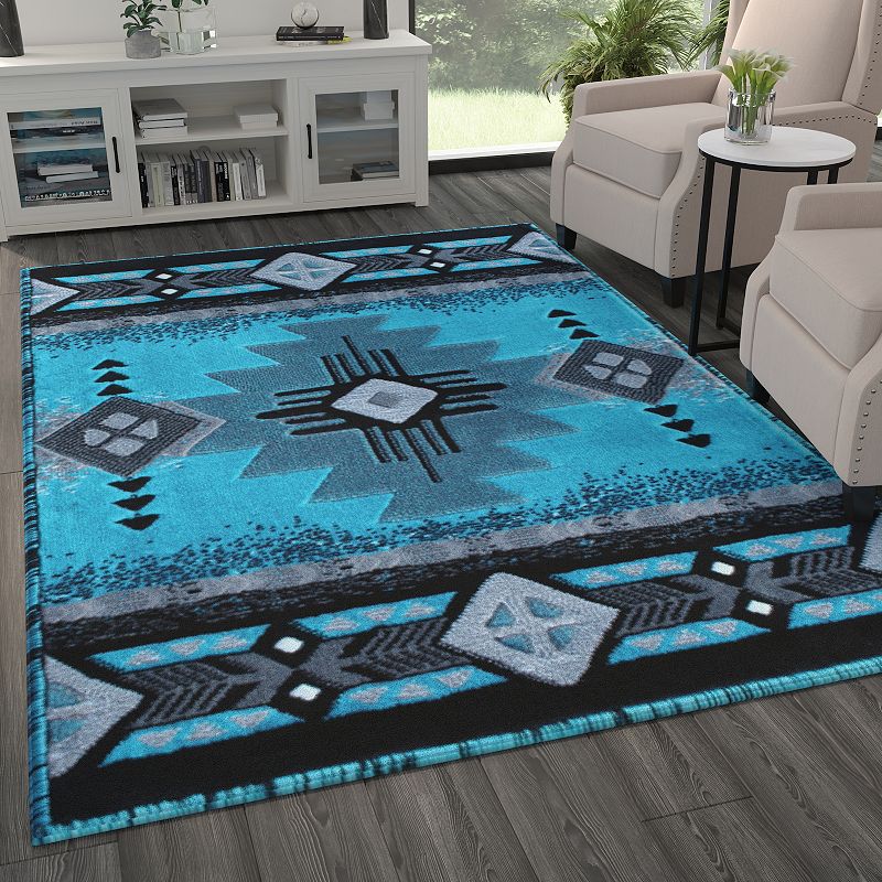 Masada Rugs Masada Rugs 6'x9' Southwest Native American Area Rug - Design C318 Turquoise