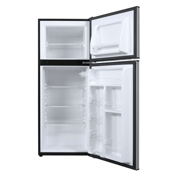 4.6. Cu ft Two Door Mini Fridge with Freezer， Stainless Steel Look