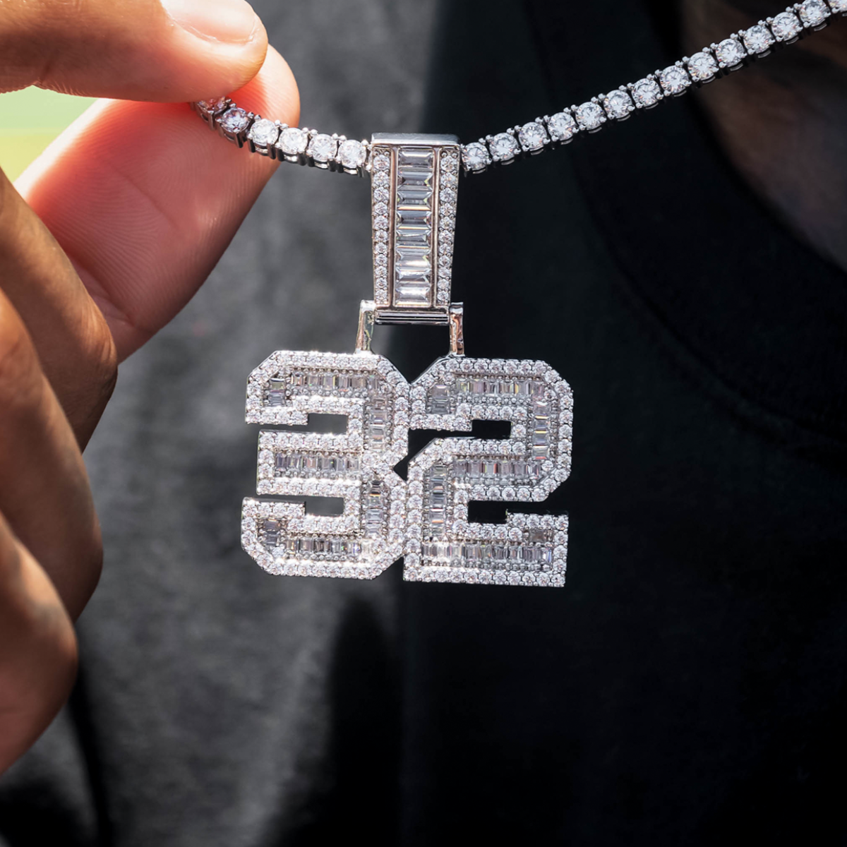 Custom Iced Number Baguette Pendant