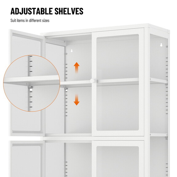 Four Glass Door Storage Cabinet with Adjustable Sh...