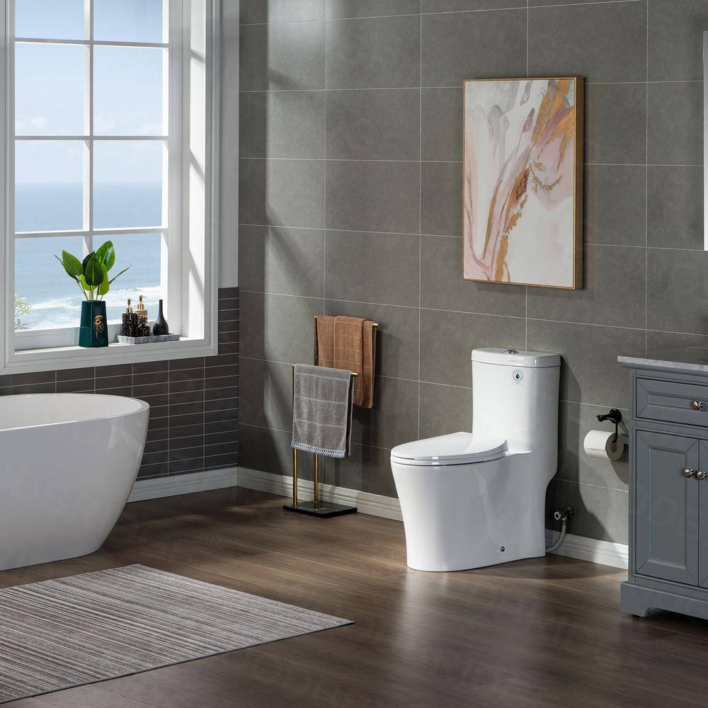 WOODBRIDGE Tango 1-Piece 1.01.6 GPF High Efficiency Dual Flush Elongated All-In One Toilet with Soft Closed Seat Included in White HT0033