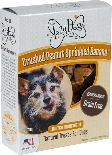 The Lazy Dog Cookie Co. Grain-Free Crushed Peanut Sprinkled Banana Limited Ingredient Crunchy Baked Dog Treats， 14-oz box