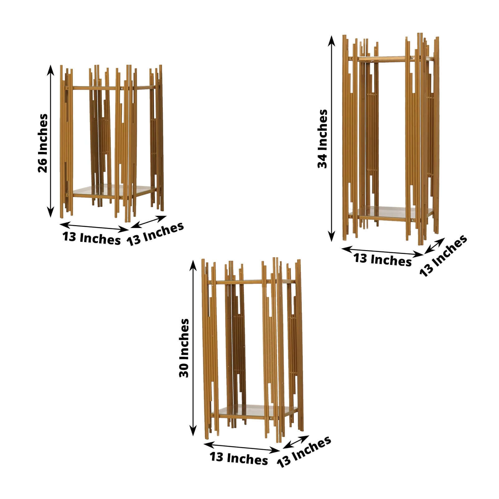 Set of 3 Gold Metal Plinths Flower Display Stands With Square Acrylic Plates, Wedding Cake Table Pedestal Stands - 26