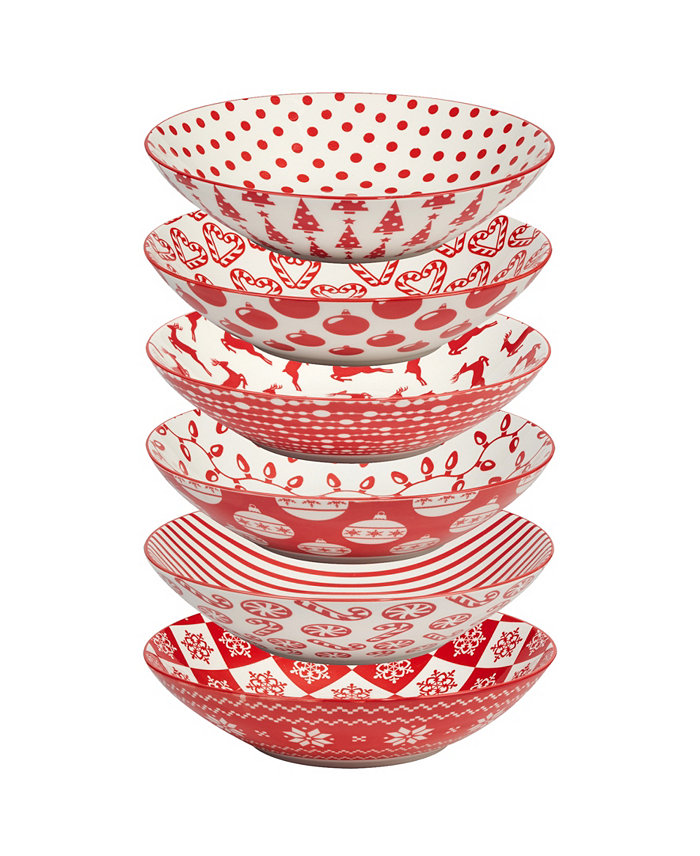 Certified International Peppermint Candy 40 oz Soup Bowls Set of 6 Service for 6