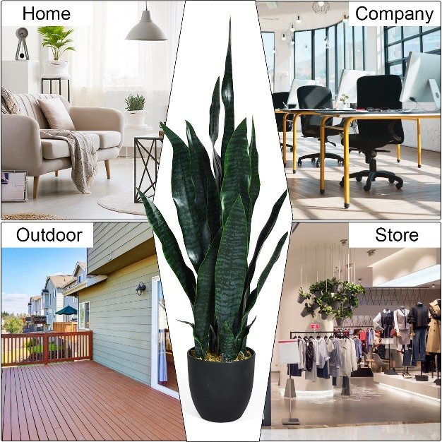 Costway Artificial Snake Plant 35 5 x27 x27 fake Sansevieria Indoor patio Decor Green