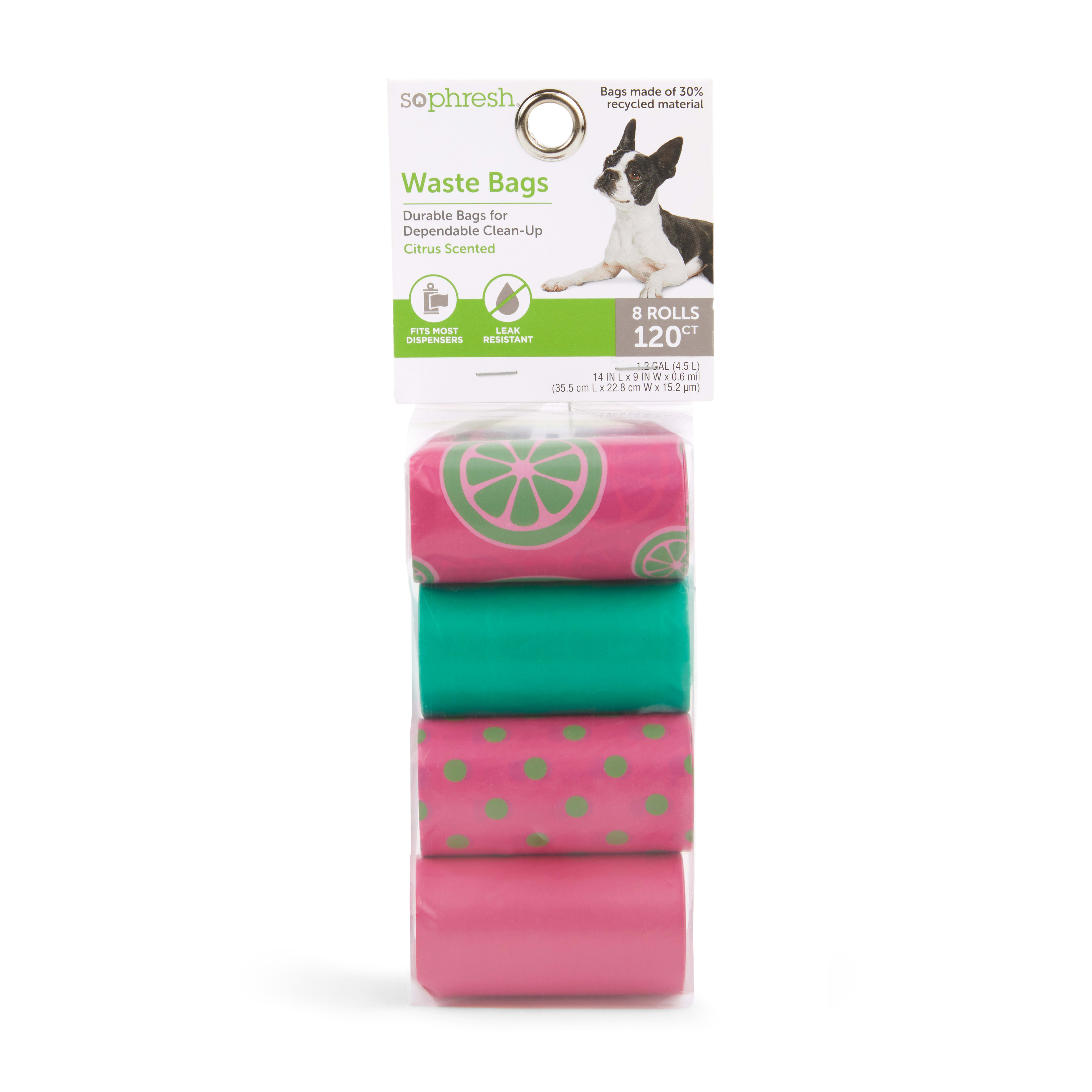 So Phresh Pink  Green Printed Citrus-Scented Dog Waste Bags， Count of 120