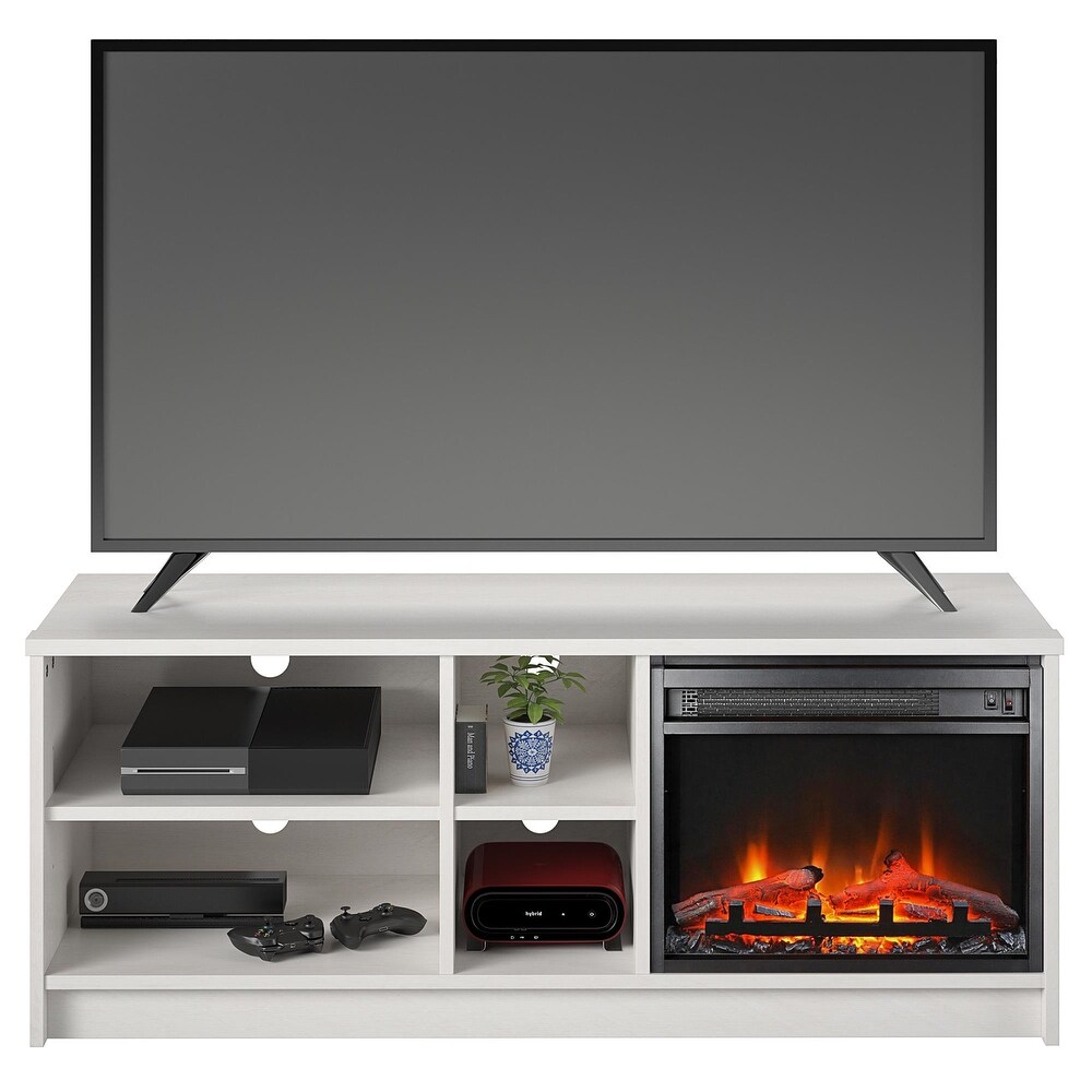 Ameriwood Home Nanton Asymmetrical 55 inch TV Stand with Electric Fireplace Insert and 4 Shelves