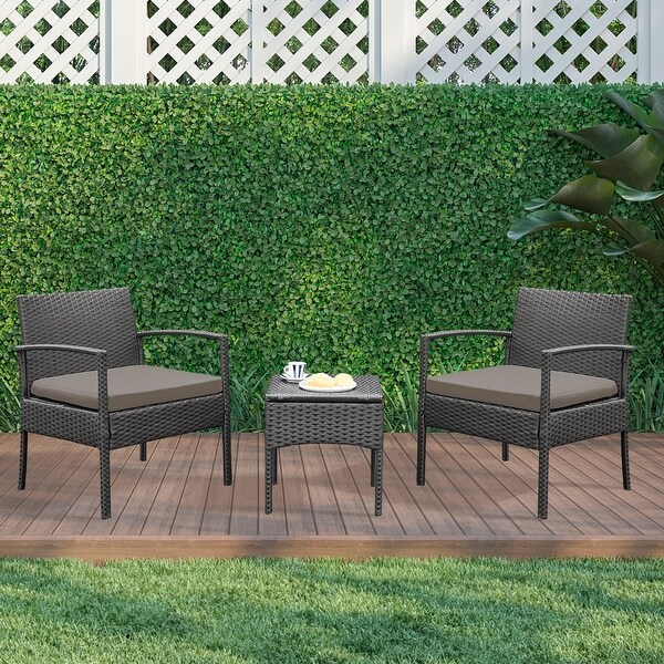 Outdoor Furniture 3 Piece Patio Bistro Furniture Set，Rattan Conversation Chairs Set with Side Table and Cushions