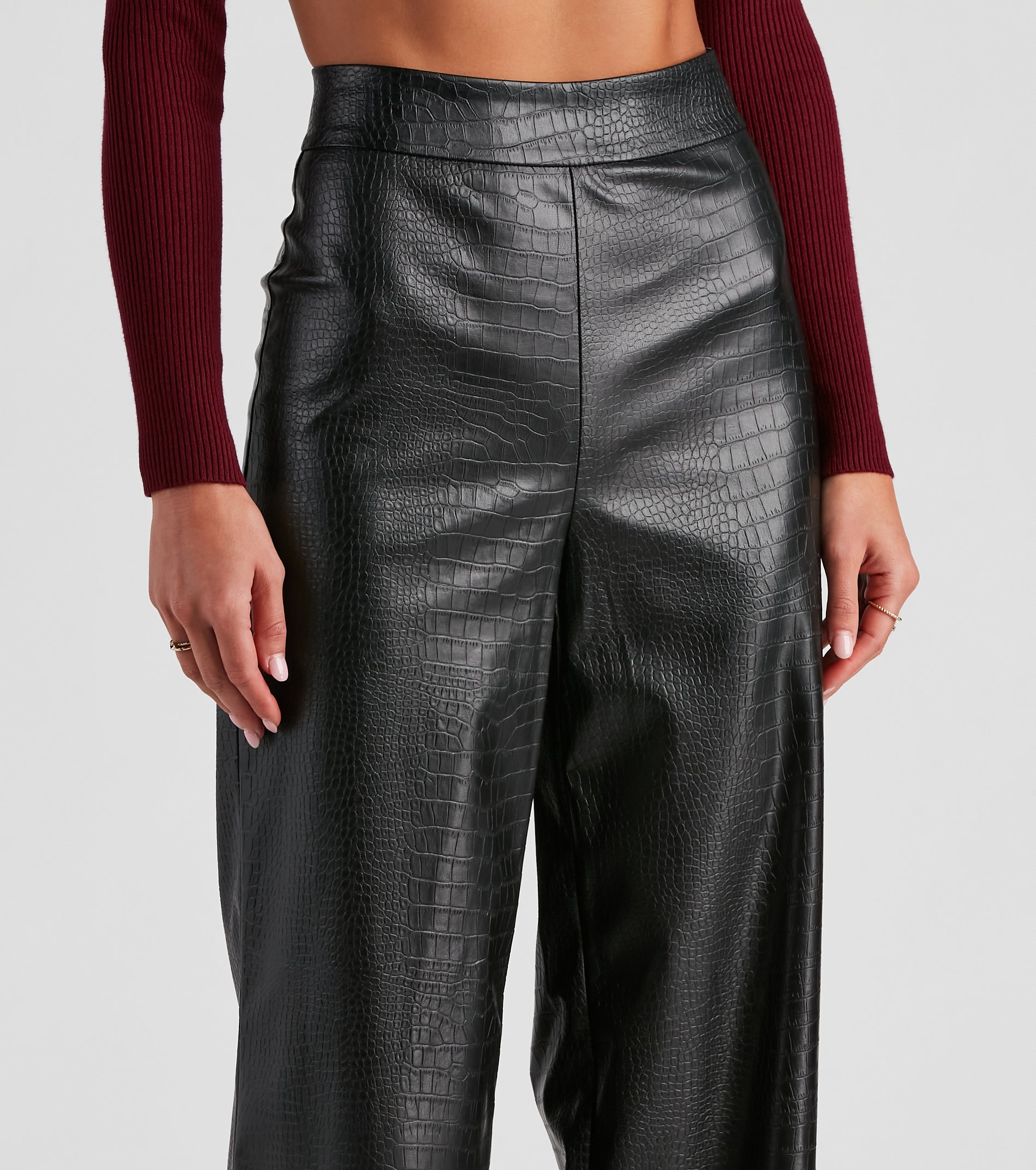 Chic Mate PU Croc Wide Leg Pants