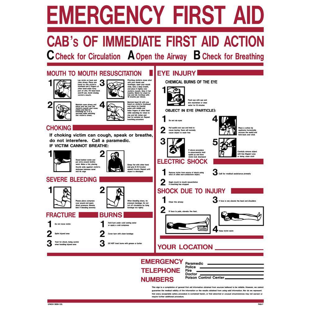 Lynch Sign 18 in. x 24 in. Emergency First Aid CAB's Sign Printed on More Durable Thicker Longer Lasting Styrene Plastic FAS- 7