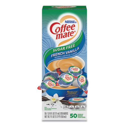 Coffee-mate Liquid Coffee Creamer， Sugar Free French Vanilla， 0.38 oz Mini Cups， 50/Box (91757)