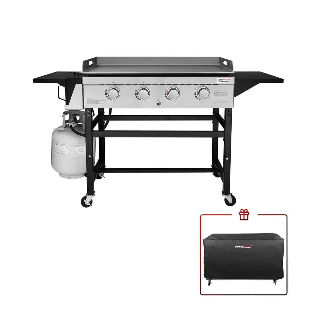 Royal Gourmet 4-Burner Gas Griddle with a Cover in Steel GB4001C