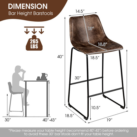 Costway 41937560 Set of 2 Bar Stool Faux Suede Uph...