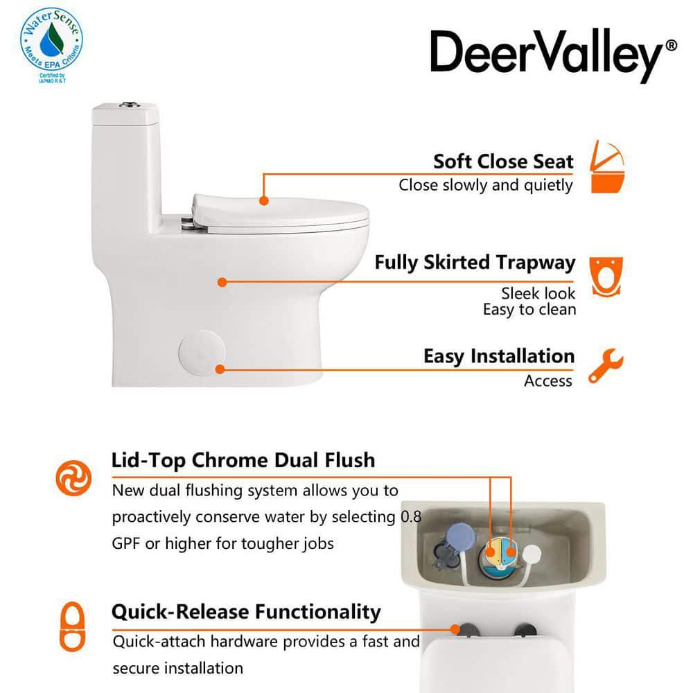 DEERVALLEY DeerValley Ally 12 in Rough in Size 1Piece 08128 GPF Dual Flush Elongated Toilet in White Seat Included