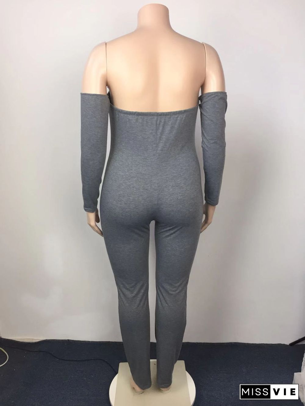 Slash Neck Long Sleeve Plus Size One Piece Jumpsuit