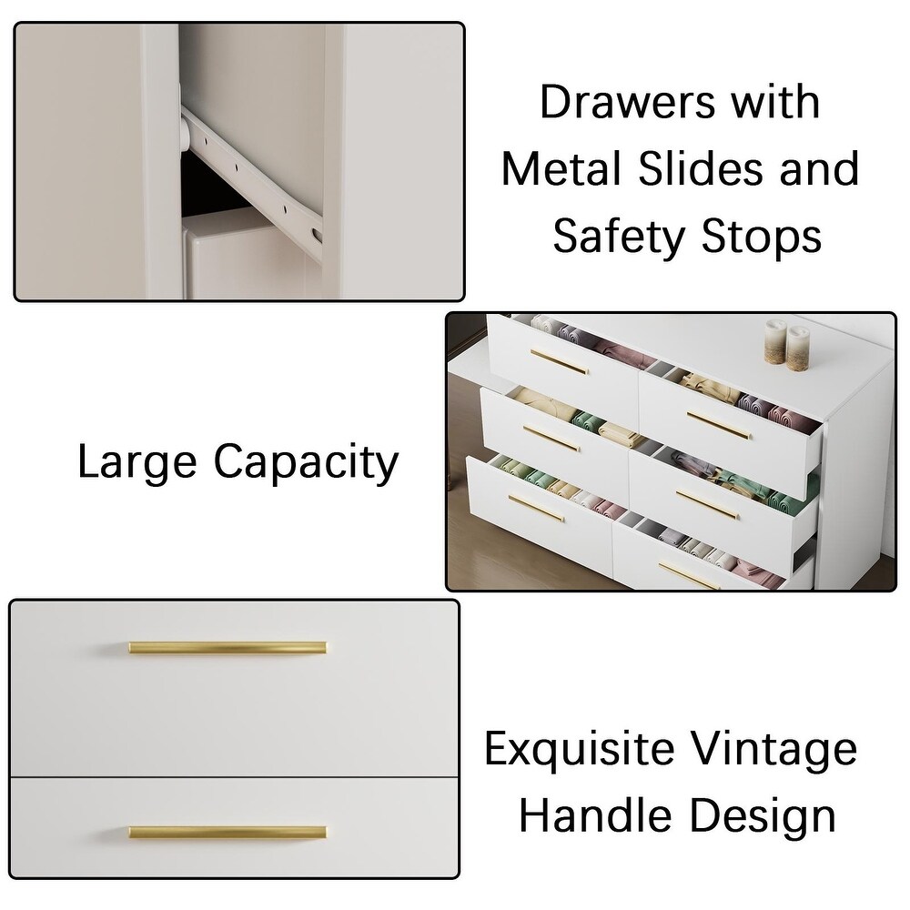 6 Wood Chest of Drawers with Large Space  Storage Organizer for Bedroom Tall Dresser with Modern Metal Handles  White