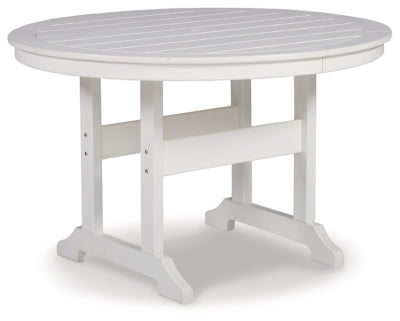 Signature Design by Ashley Outdoor Coastal Resin Round Dining Table with Umbrella Hole, White