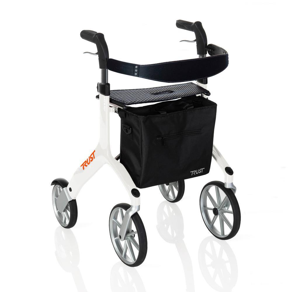 Stander Trust Care Let's Fly 4-Wheel Lightweight Folding Euro-Style Rollator with Seat in White 4700-WH