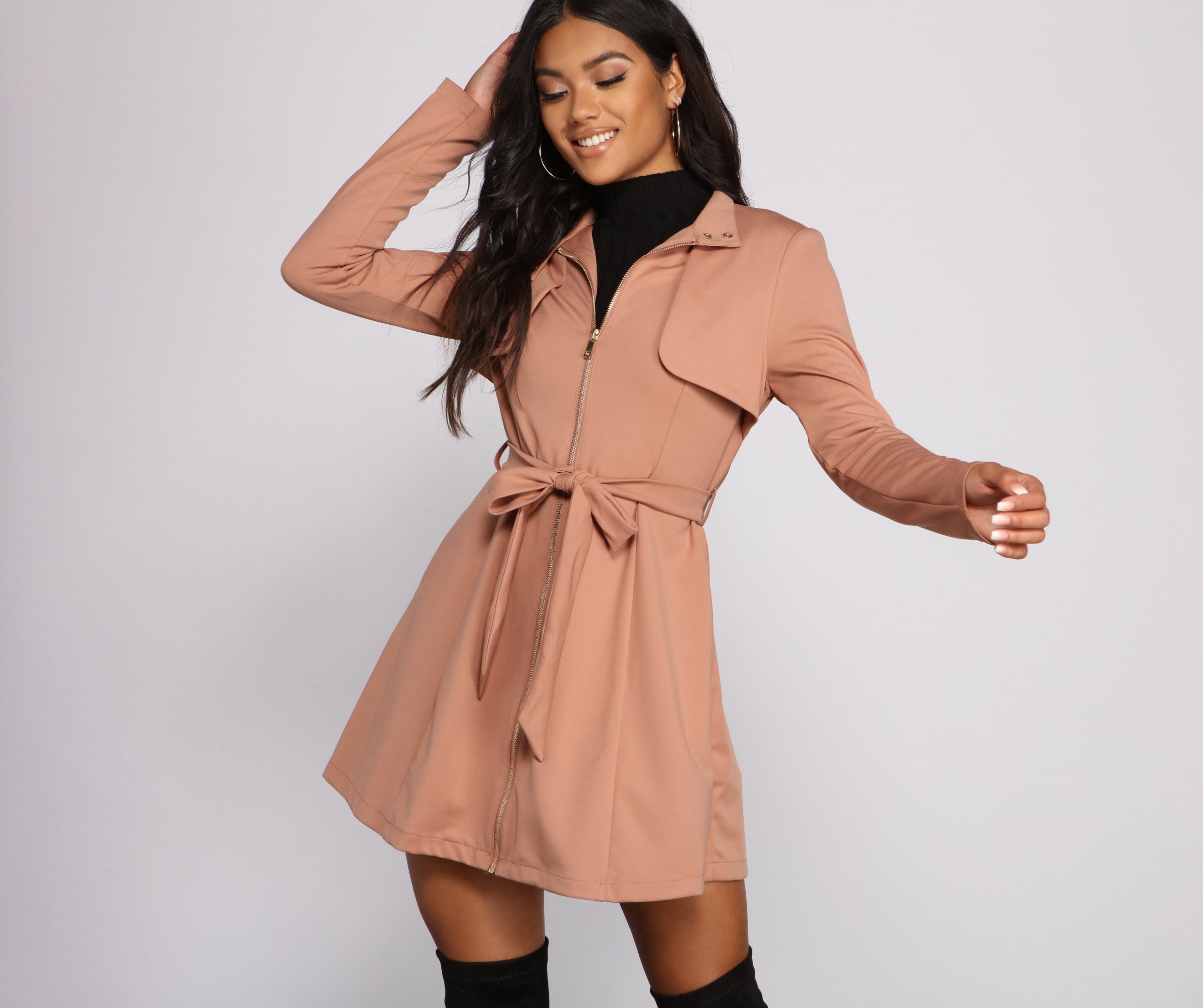 Majorly Chic Belted Trench Dress