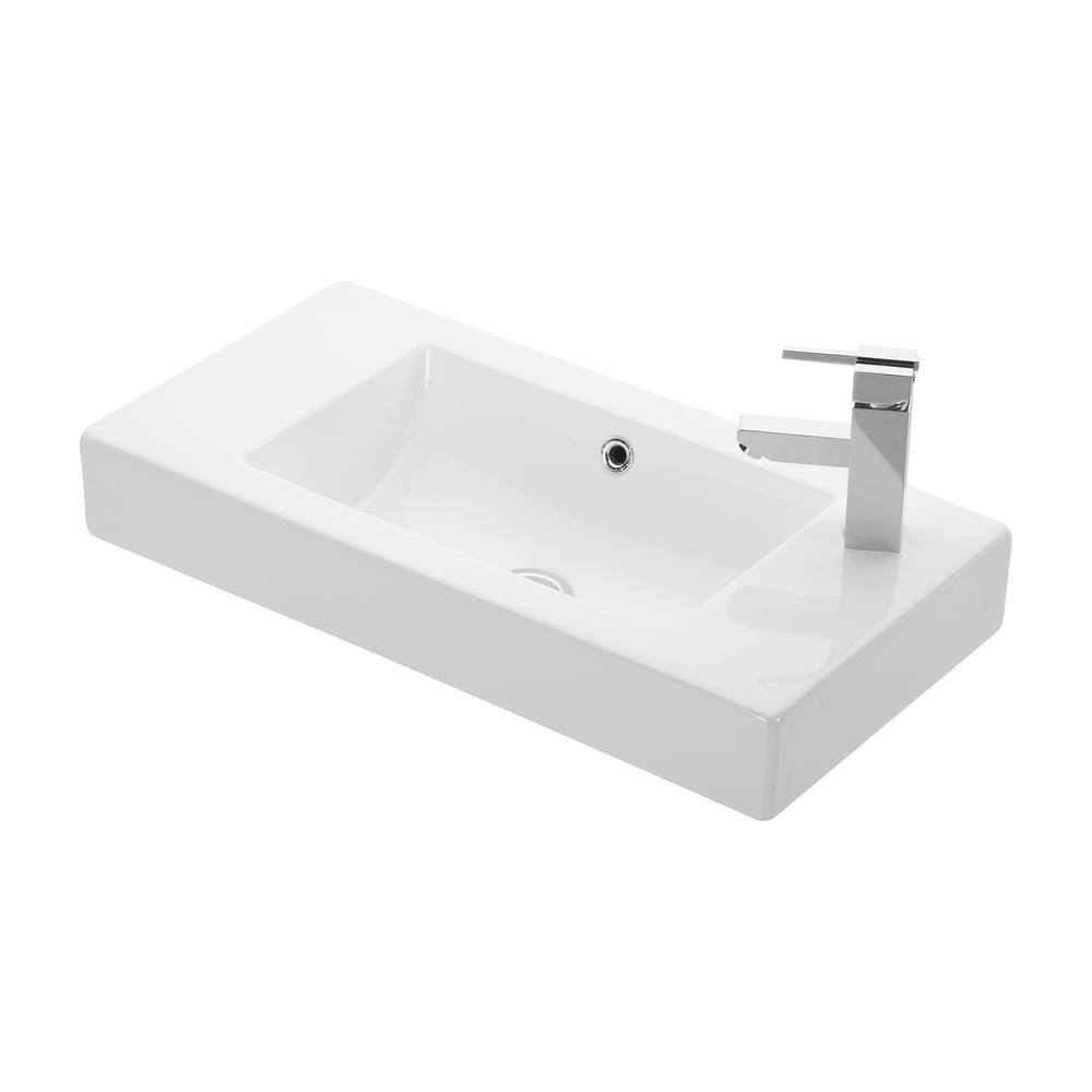 WS Bath Collections Wall Mount  Bathroom Vessel Sink in Ceramic White Minimal 4054