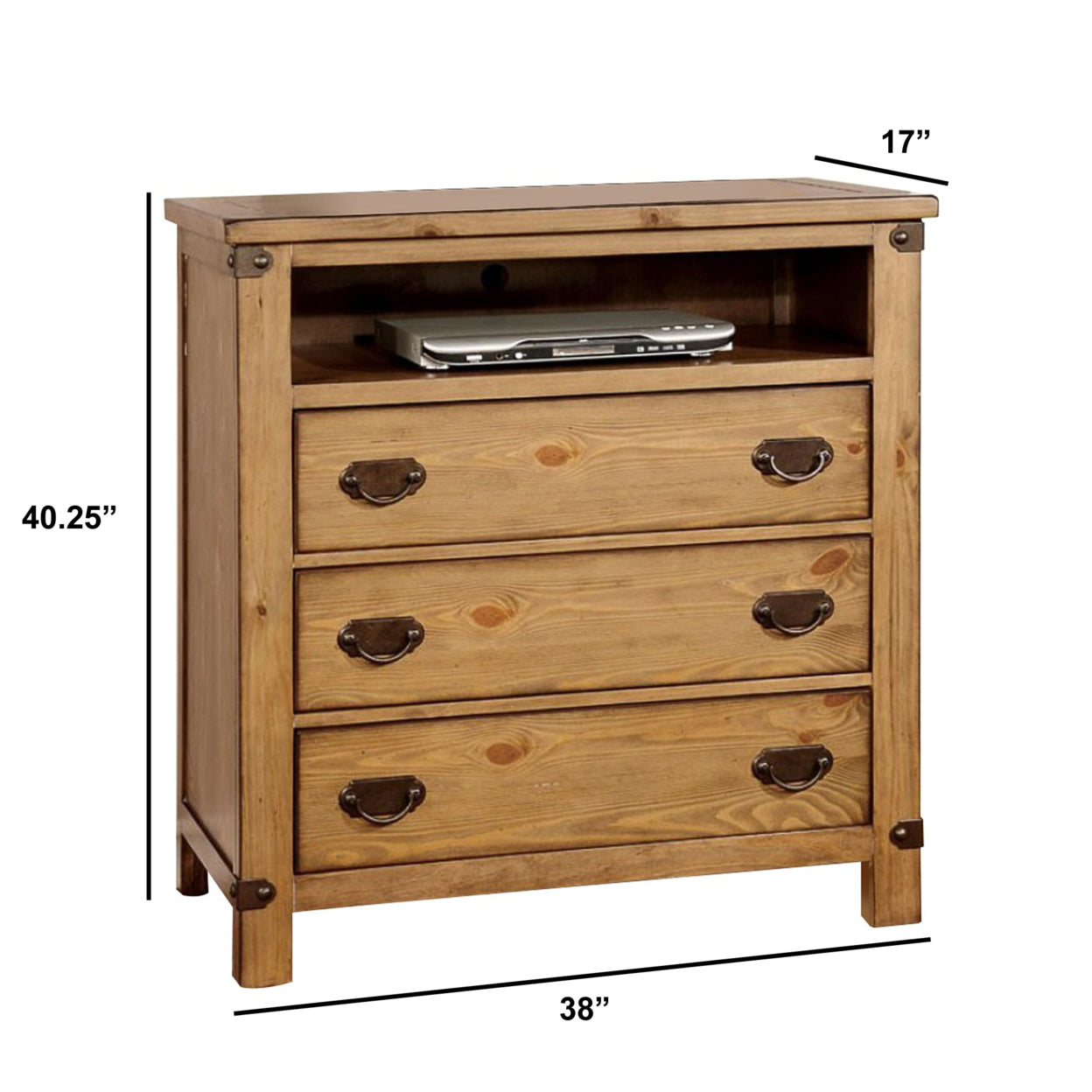 Cottage Style Wooden Media Chest with Three Drawers, Brown- Saltoro Sherpi