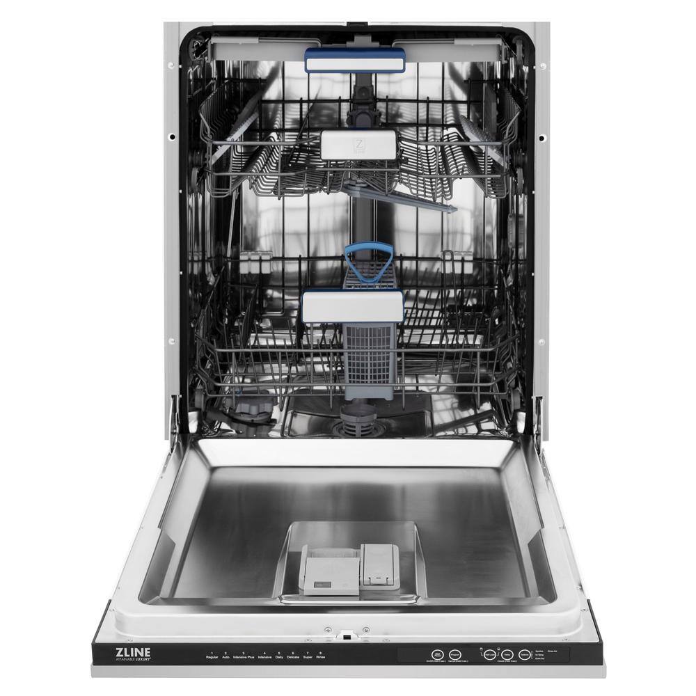 ZLINE Kitchen and Bath Tallac Series 24 in. Top Control 8-Cycle Tall Tub Dishwasher w 3rd Rack in Stainless Steel DWV-304-24