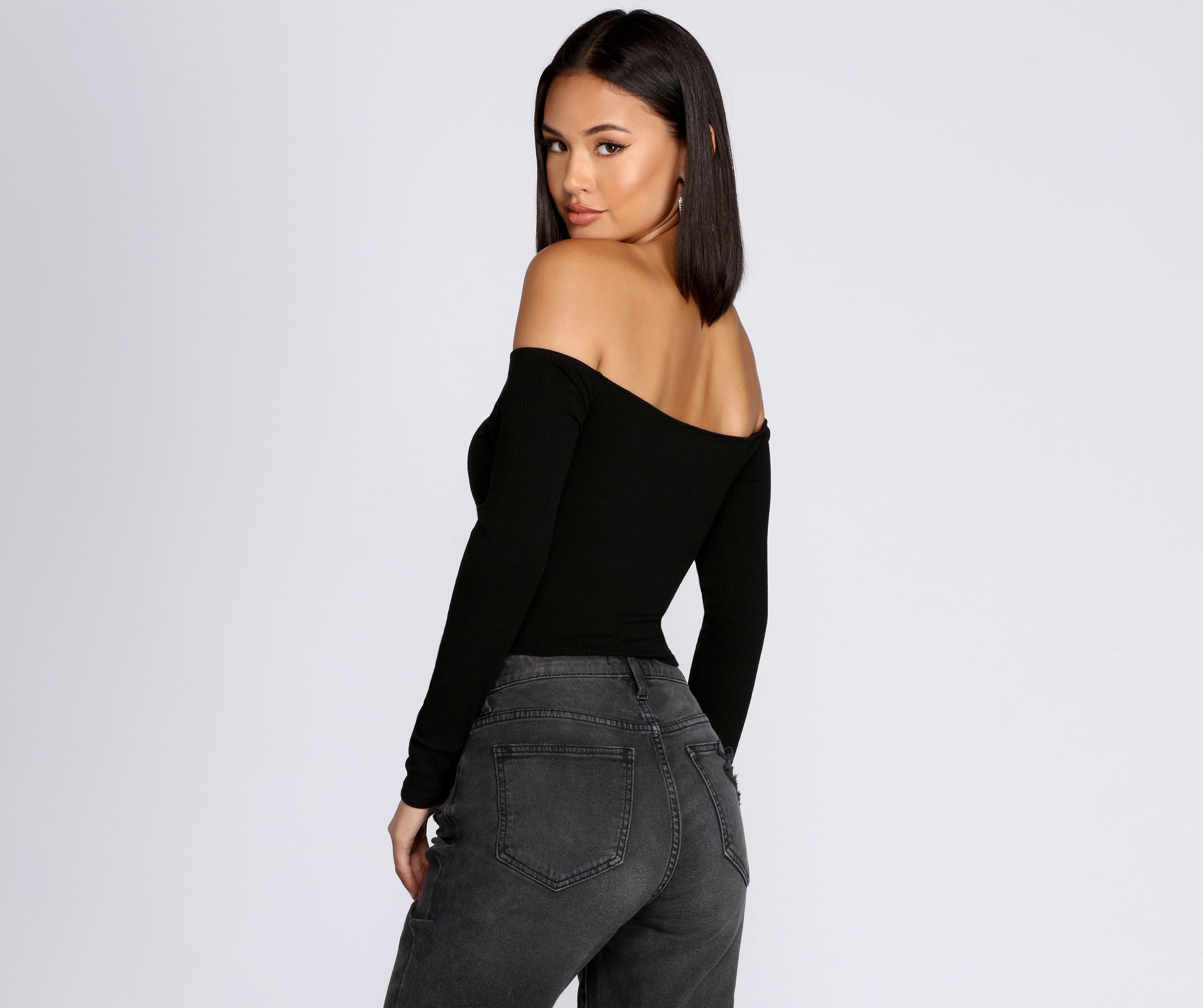 Off Shoulder Tie Front Crop Top