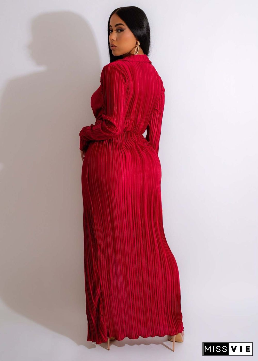 Sexy Slit New V-neck Long-sleeved Pleated Dress