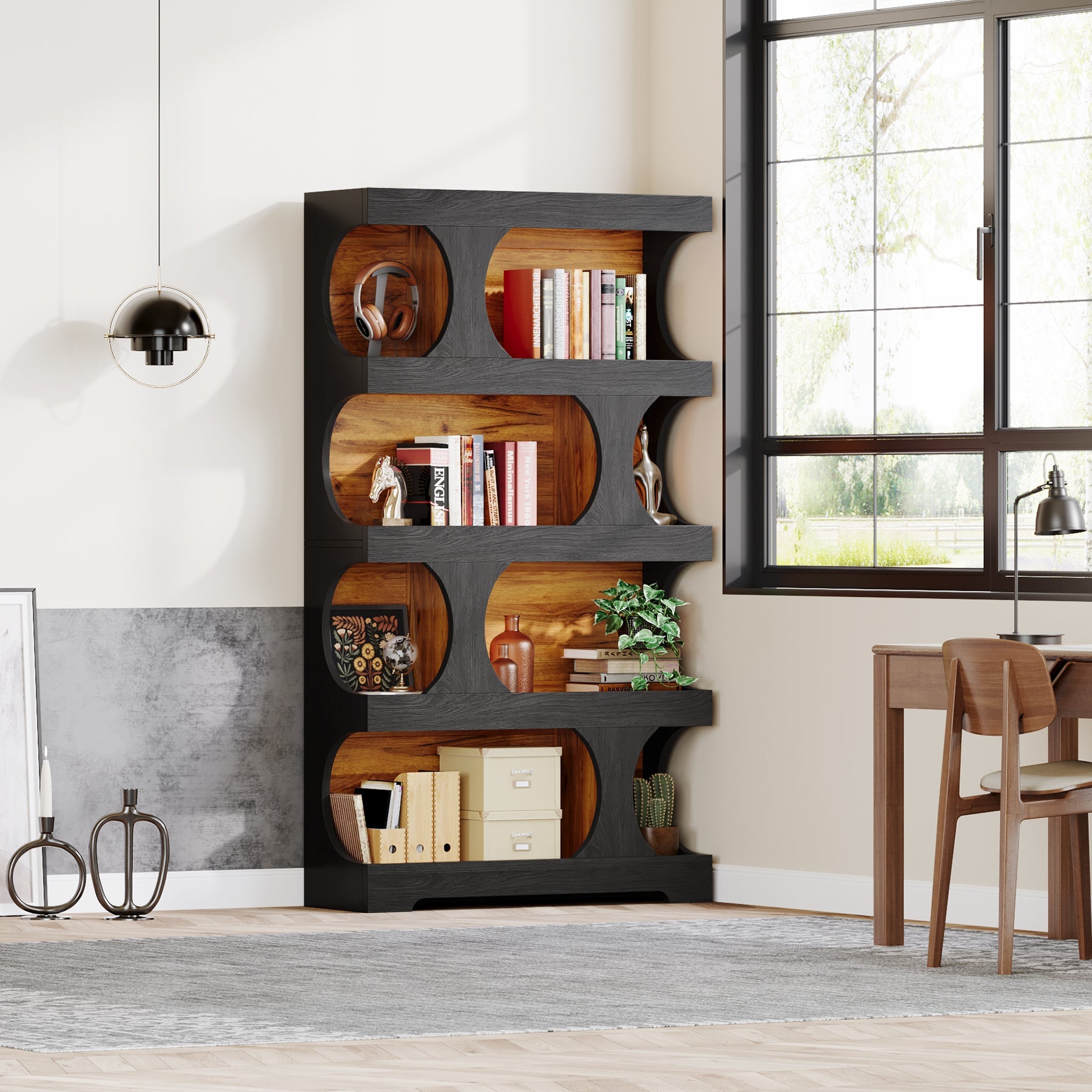 71 Bookshelf, 4-Tier S-Shaped Bookcase Freestanding Display Shelves