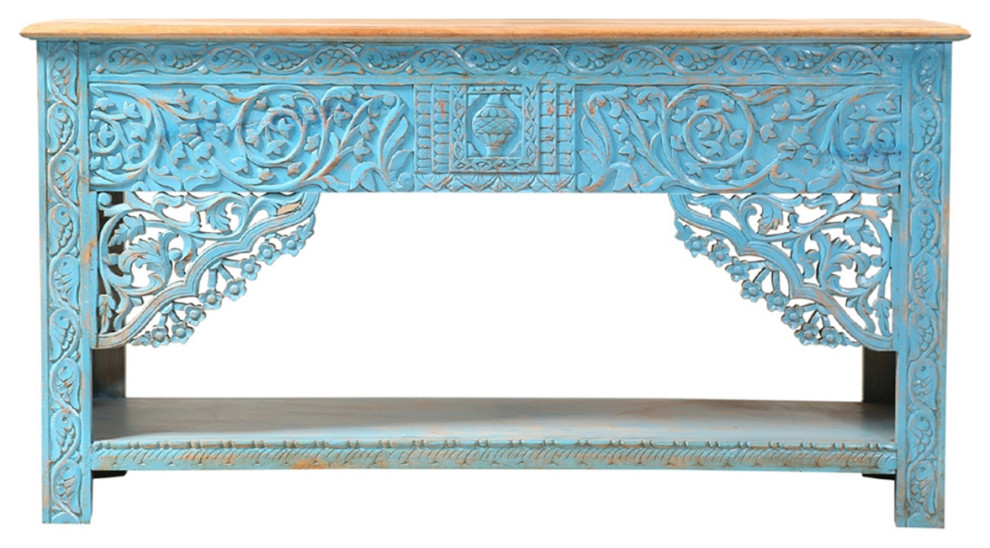 Distressed Solid Wood 2 Tone Traditional Hand Carved Console Table   French Country   Console Tables   by Sierra Living Concepts Inc  Houzz