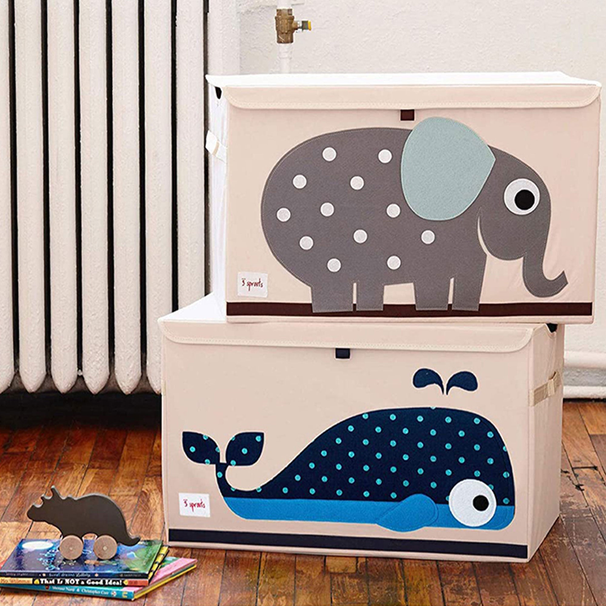 3 Sprouts UTCWHL Collapsible Toy Chest Storage Bin for Kids Playroom, Whale