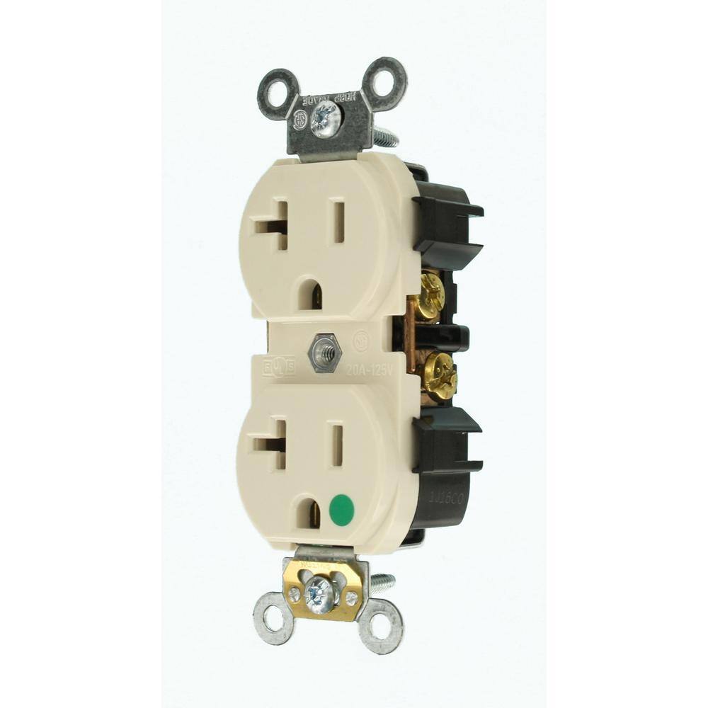 Leviton 20 Amp Hospital Grade Extra Heavy Duty Self Grounding Duplex Outlet Light Almond 8300-HT