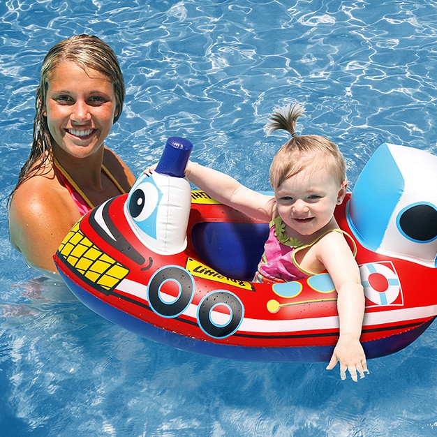 Swim Central Red And Blue Inflatable Transportation Rider Tug Boat Swimming Pool Baby Float 29 5 inch