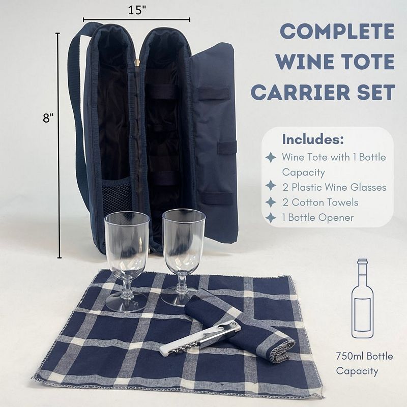 6 Piece Navy Blue Wine Carrier Tote Bag