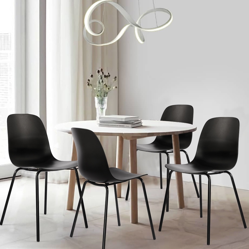 Modern Plastic Dining Chairs Industrial Side Chairs with Metal Legs Set of 2