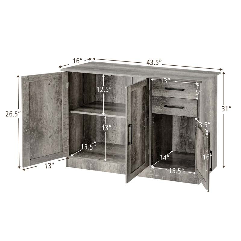 Gray Buffet Server Sideboard Storage Cabinet Console Table Utensils Organizer with 2-Door Cabinet & 2 Drawers