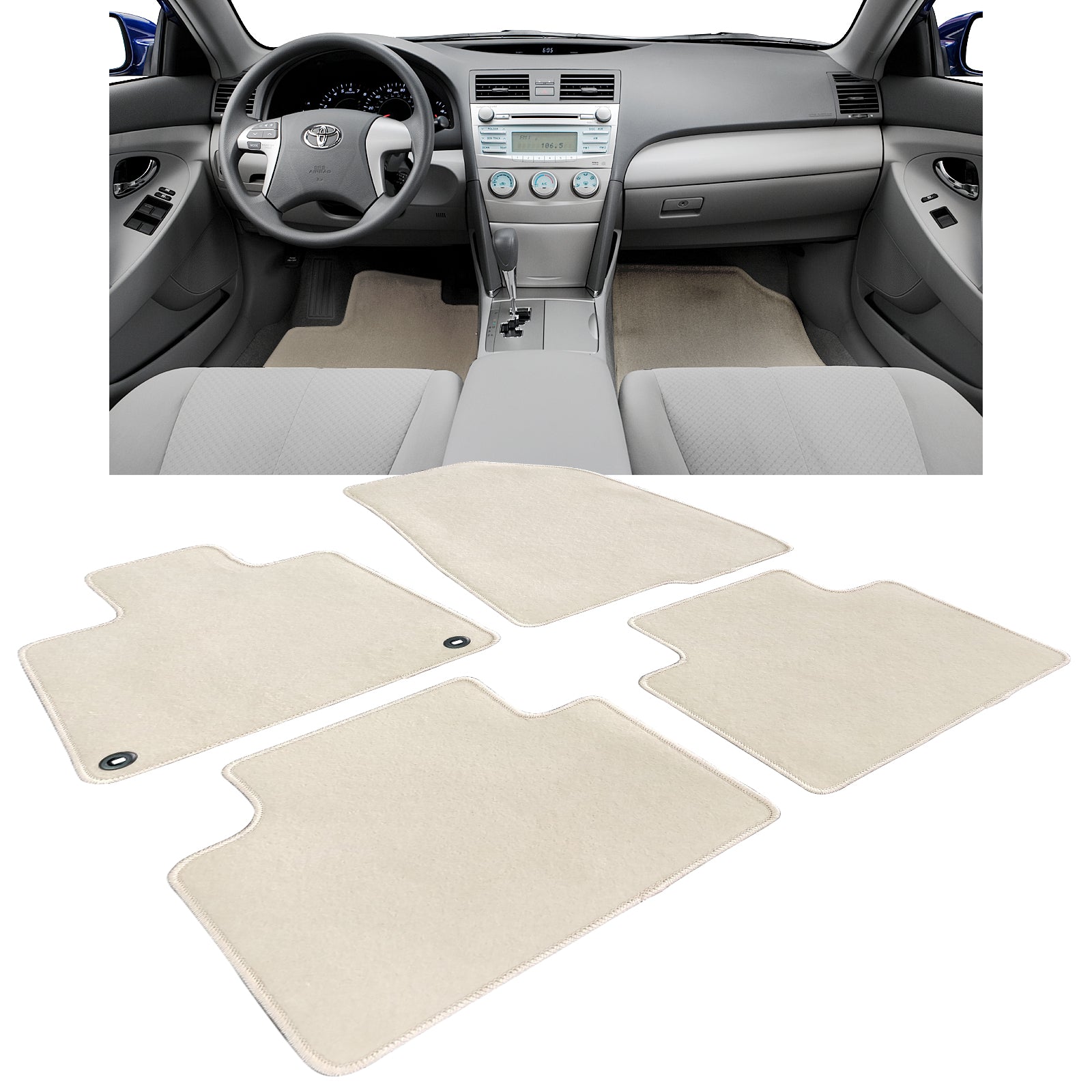 Ikon Motorsports Compatible with 07-11 Toyota Camry Nylon Car Floor Mats Carpet Front and Rear 4PC Set - Beige