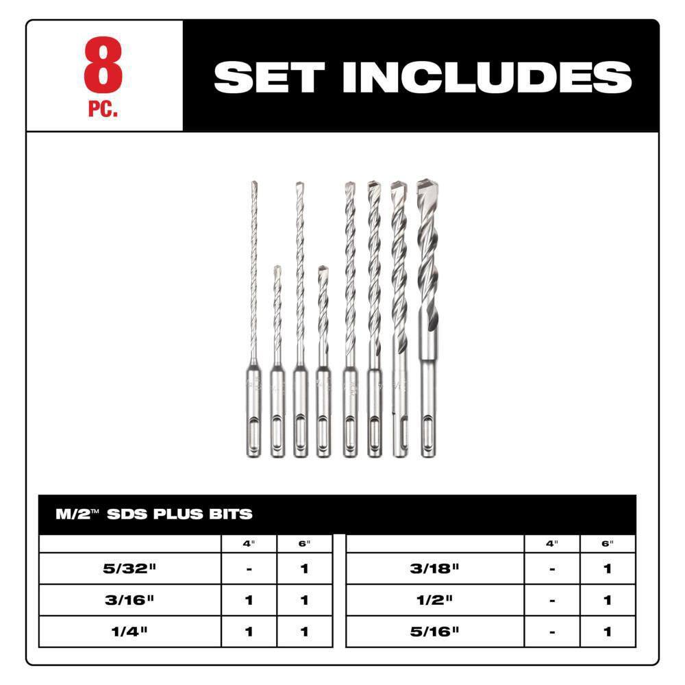 MW 2 Cutter SDS Plus Carbide Hammer Drill Bit Set wSHOCKWAVE Carbide Hammer Drill Bit Kit (15-Piece) 48-20-7673-48-20-9052