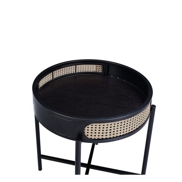 Round End Table with Open Top and Metal Legs in Black Finish