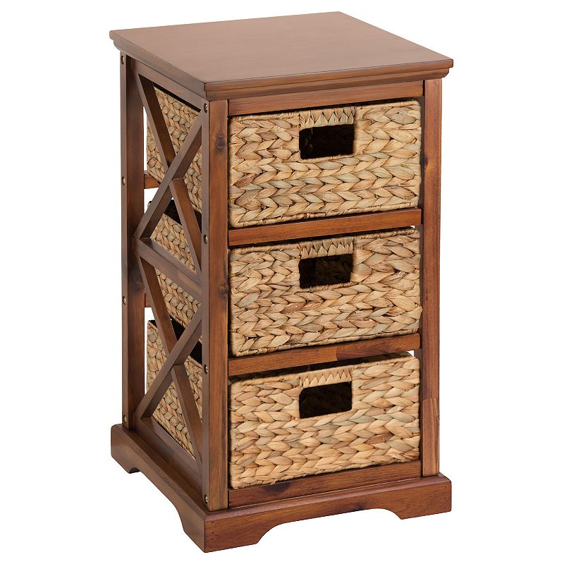 Hampton Meadows 3 Tier X-Side End Storage Cabinet with 3 Wicker Baskets