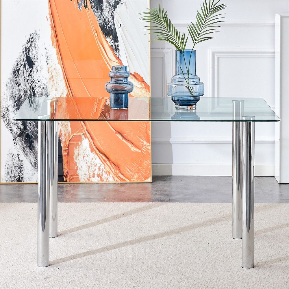 Rectangular Glass Dining Table  Modern Clear Tempered Glass Table with Metal Tube Legs (51x31\