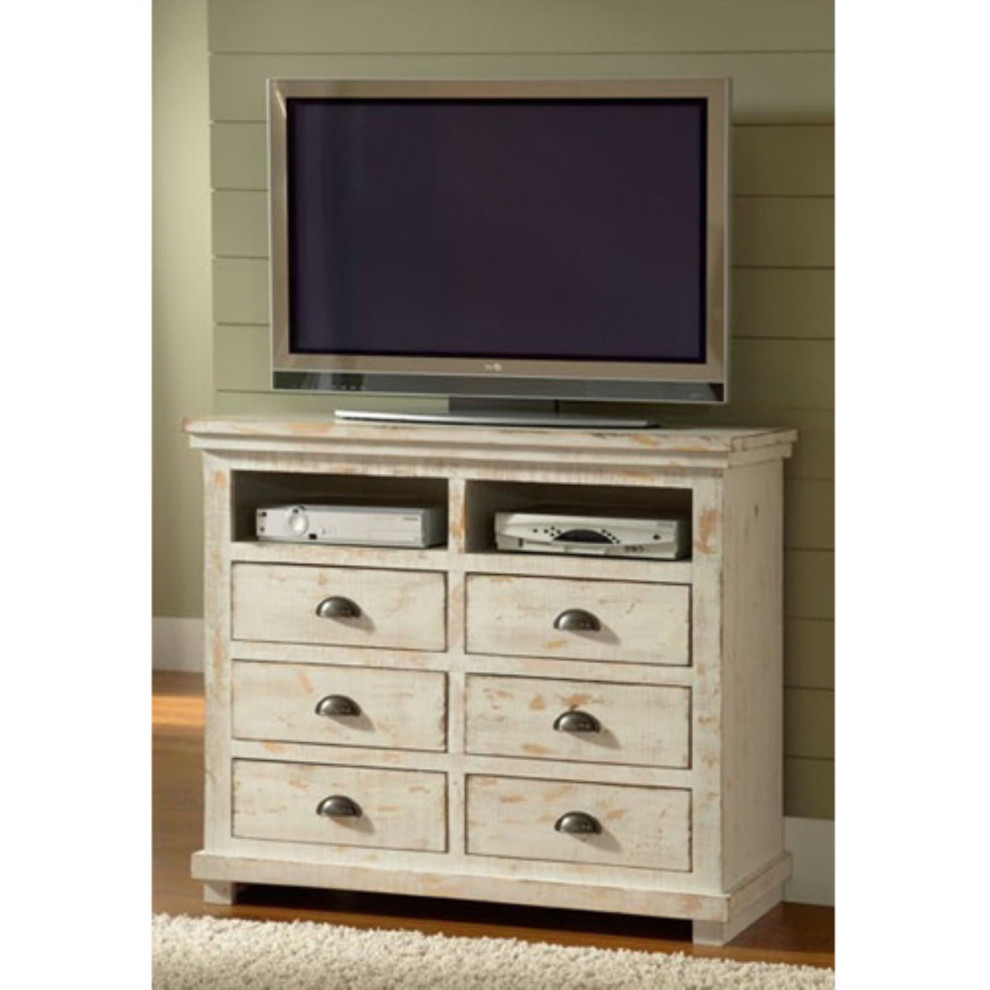 Rustic TV Media Console  6 Drawers With Inverted Cup Shaped Pulls  White   Farmhouse   Entertainment Centers And Tv Stands   by Declusia  Houzz