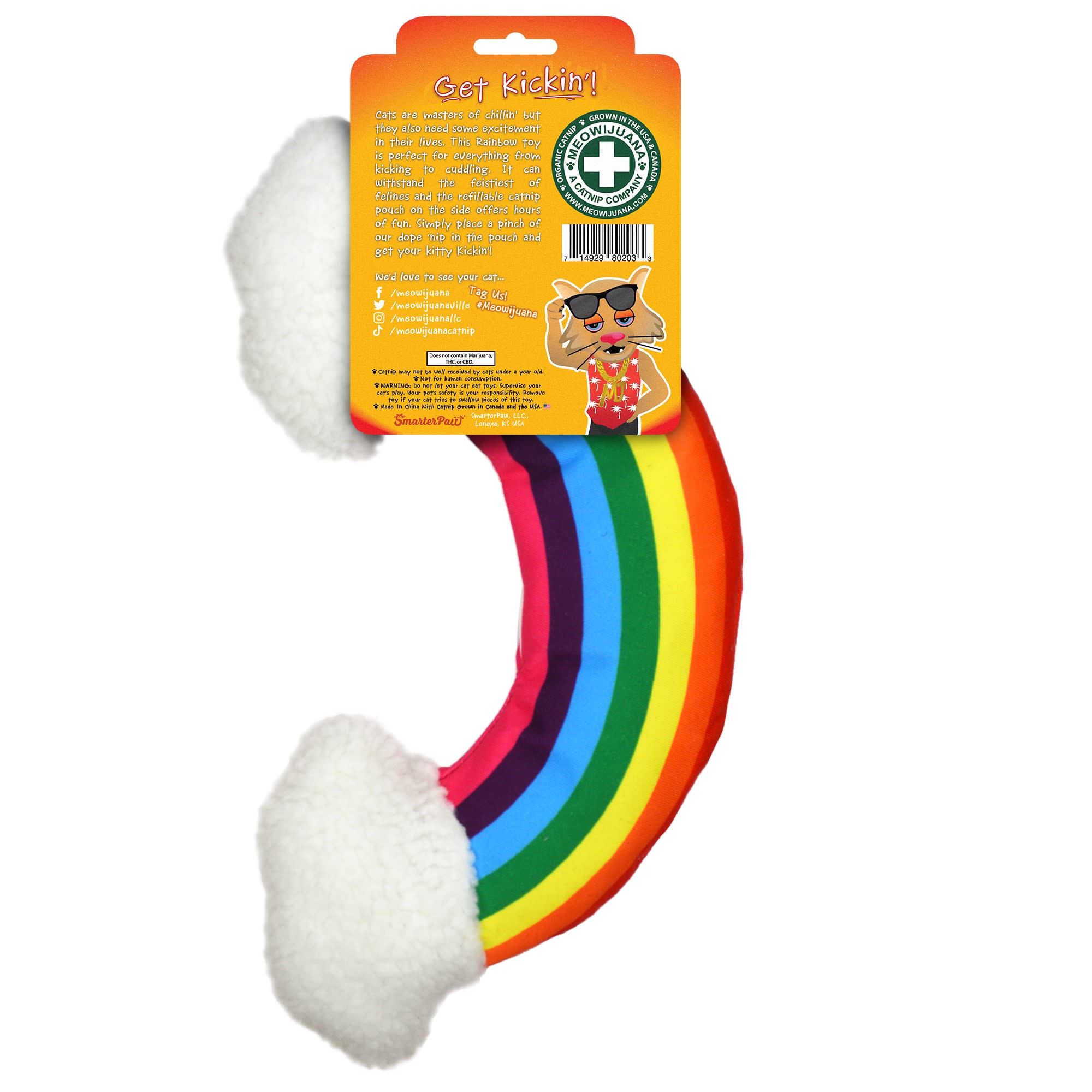 Meowijuana Get Kickin Refillable Rainbow Cat Toy， Small