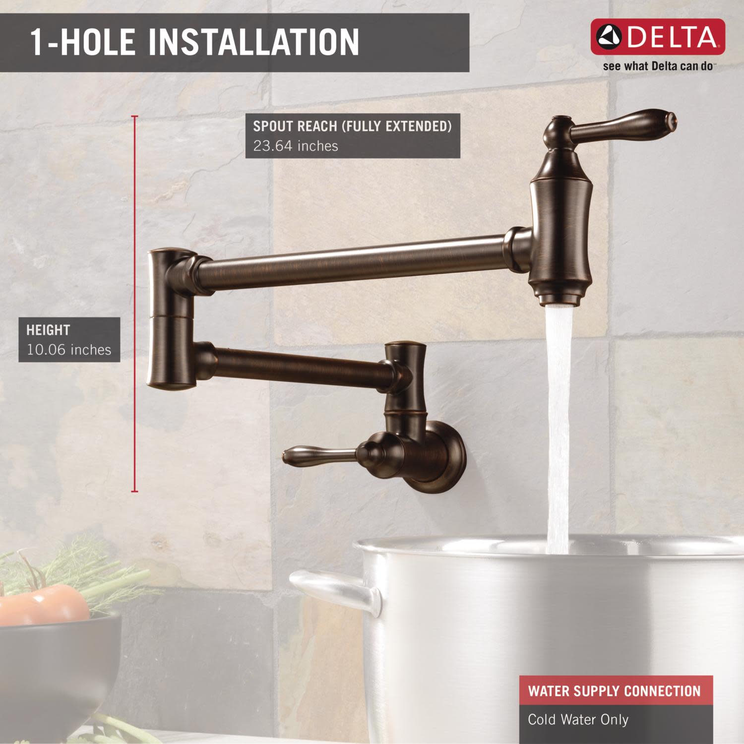 Delta Faucets Victorian Dual Swing Pot Filler Wall Faucet， Chrome | 1177LF