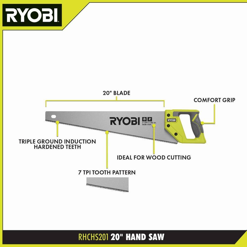 RYOBI 20 in. 7 TPI Hand Saw with Steel Blade RHCHS201