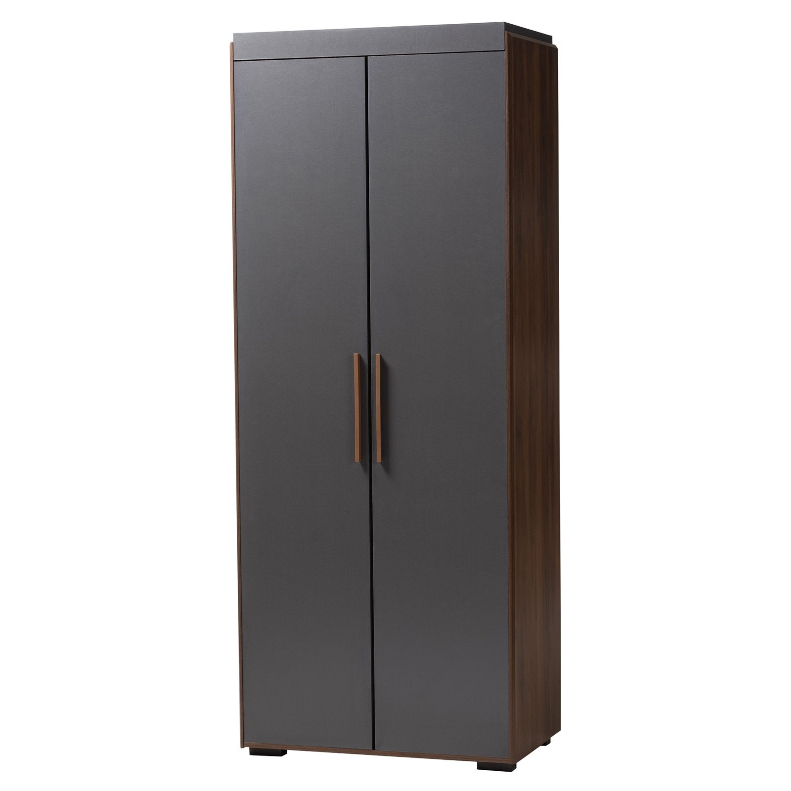 Baxton Studio Rikke Modern and Contemporary Two-tone Gray and Walnut Finished Wood 7-Shelf Wardrobe Storage Cabinet