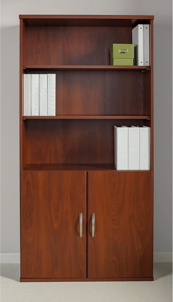 Series C Elite 36W 5 Shelf Bookcase with Doors in Hansen Cherry   Transitional   Bookcases   by ShopLadder  Houzz