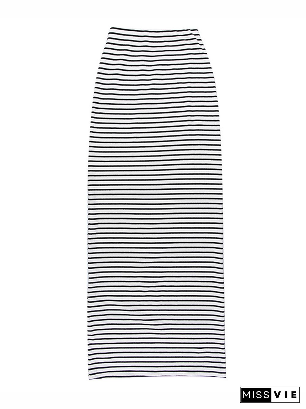 High Waisted H-Line Contrast Color Striped Skirts