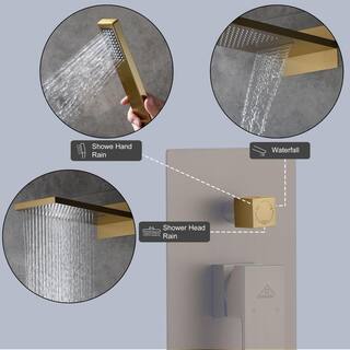 CASAINC 1-Spray Patterns with 2.5 GPM 22 in. Wall Mount Dual Shower Heads in Spot Resist Brushed Gold (Valve Included) M6630-A-22-BG