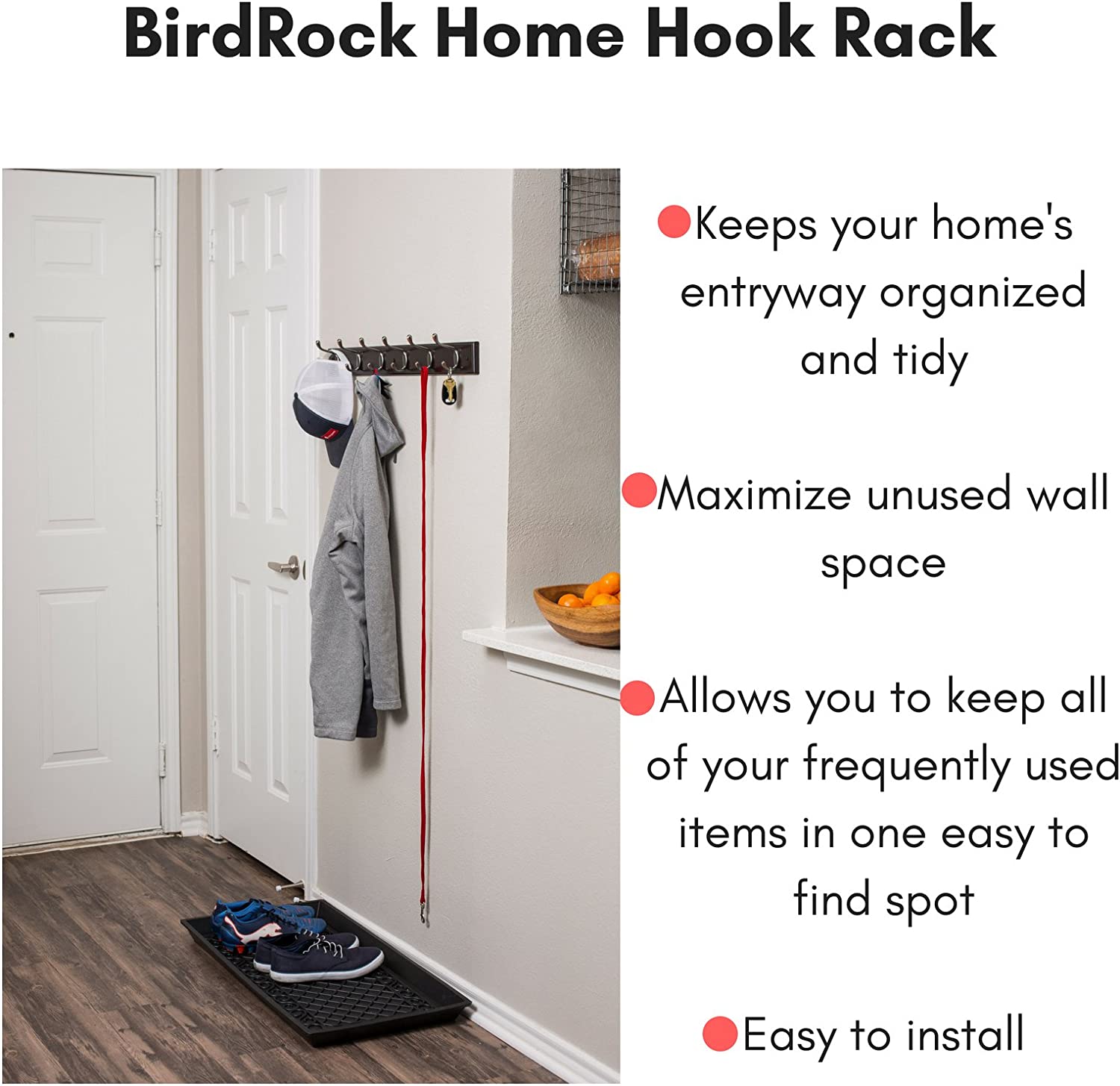 BirdRock Home Hook Coat and Hat Rack - 6 Hooks - 27 Inches - Wall Mount - Decorative Home Storage - Entryway Foyer Hallway Bathroom Bedroom Rail - Oil Rubbed Bronze Hooks - Dark Brown